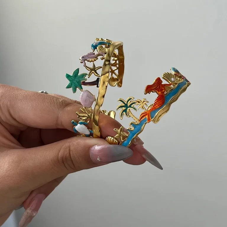 Elegant-Glam-Luxurious-Tortoise-Coconut-Tree-Mermaid-304-Stainless-Steel-18K-Gold-Plated-Imitation-Pearl-Open-ended-Bracelet-In-Bulk-display-picture-1