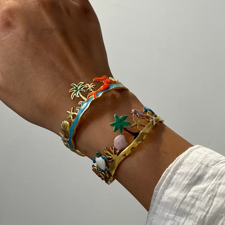 Elegant-Glam-Luxurious-Tortoise-Coconut-Tree-Mermaid-304-Stainless-Steel-18K-Gold-Plated-Imitation-Pearl-Open-ended-Bracelet-In-Bulk-display-picture-3