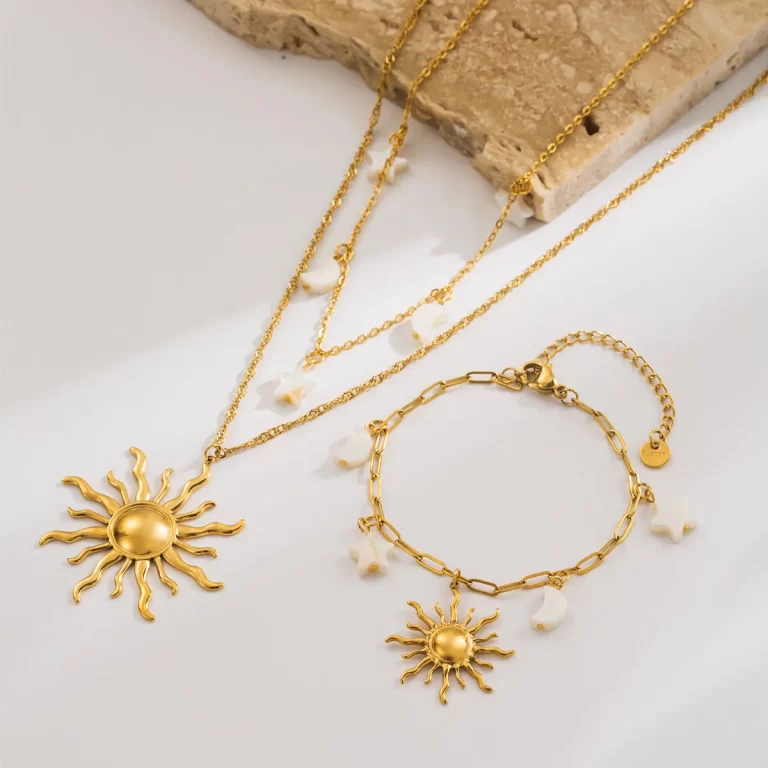 Wholesale-Jewelry-Modern-Style-Sun-304-Stainless-Steel-Plating-Paperclip-Chain-Bracelets-Necklace-display-picture-3
