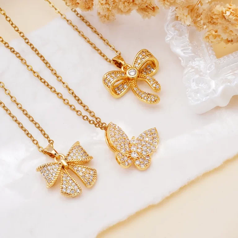 Women-s-Necklace-Copper-Inlaid-Zircon-Butterfly-Knot-Pendant-Luxury-Versatile-Elegant-Stainless-Steel-Clavicle-Chain-Jewelry-display-picture-4